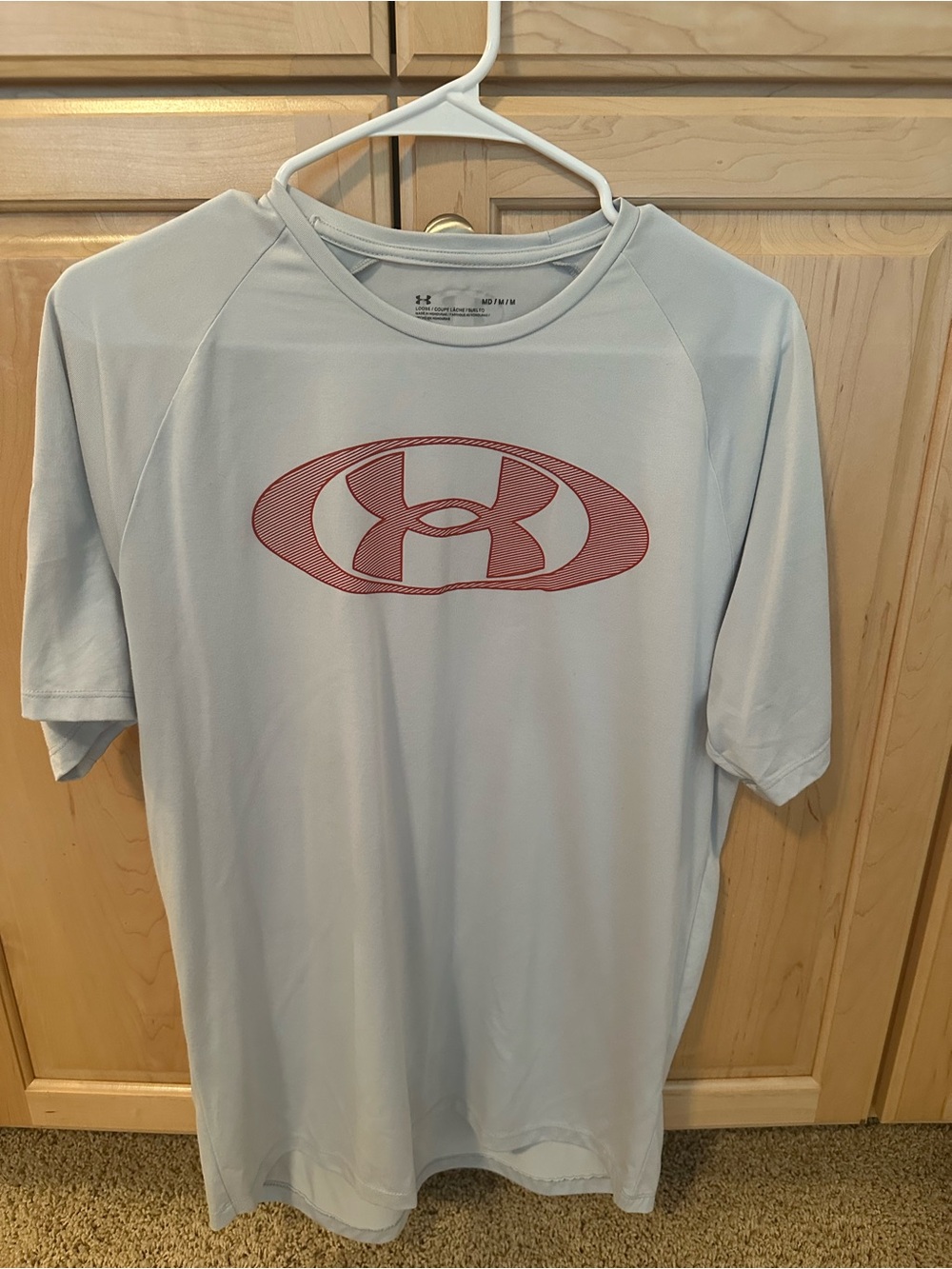 Under Armour Light Gray Short Sleeve Performance Tee with Red Logo